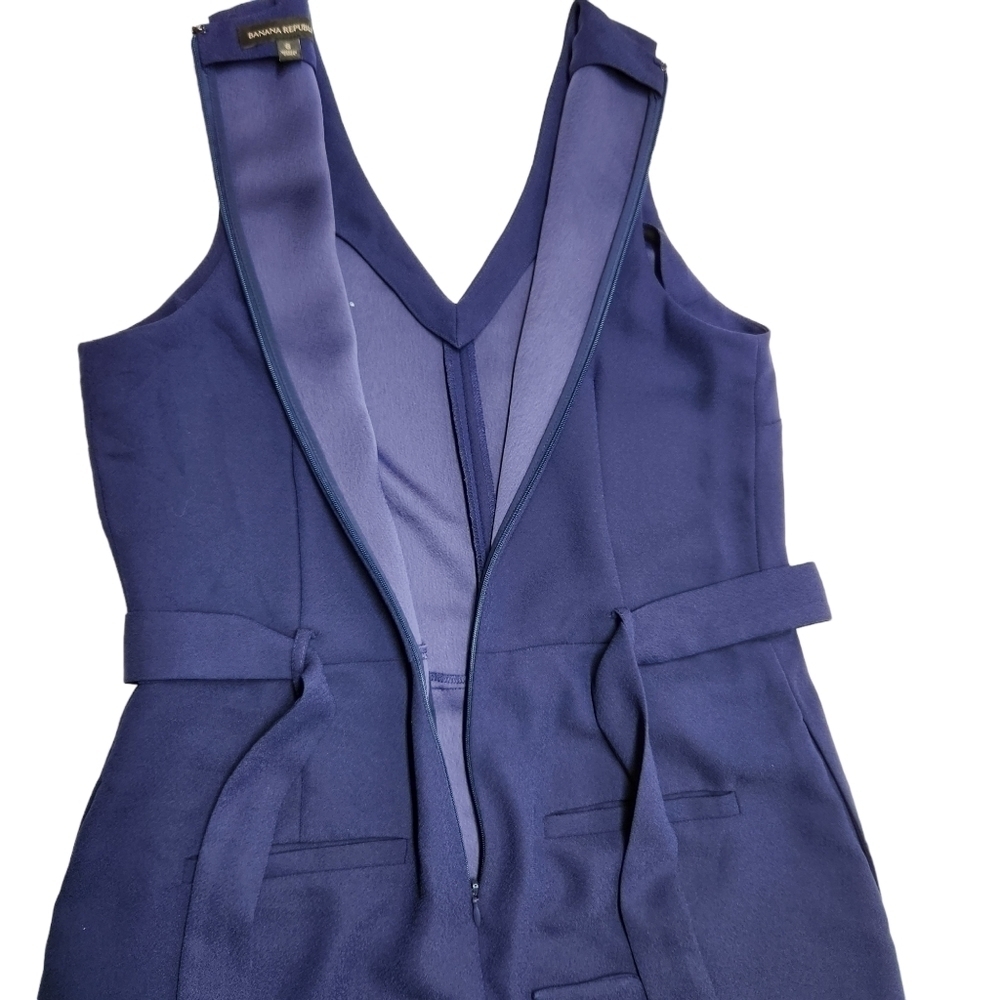 Banana Republic Tie Waist Jumpsuit Wide Leg Sleeveless V-Neck Navy Blue, Size 6 - Picture 10 of 15